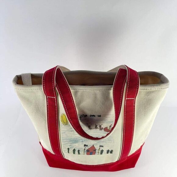 VTG Lands End boat and tote bag Red wreath Kids painting large Canvas Bag - Picture 3 of 10